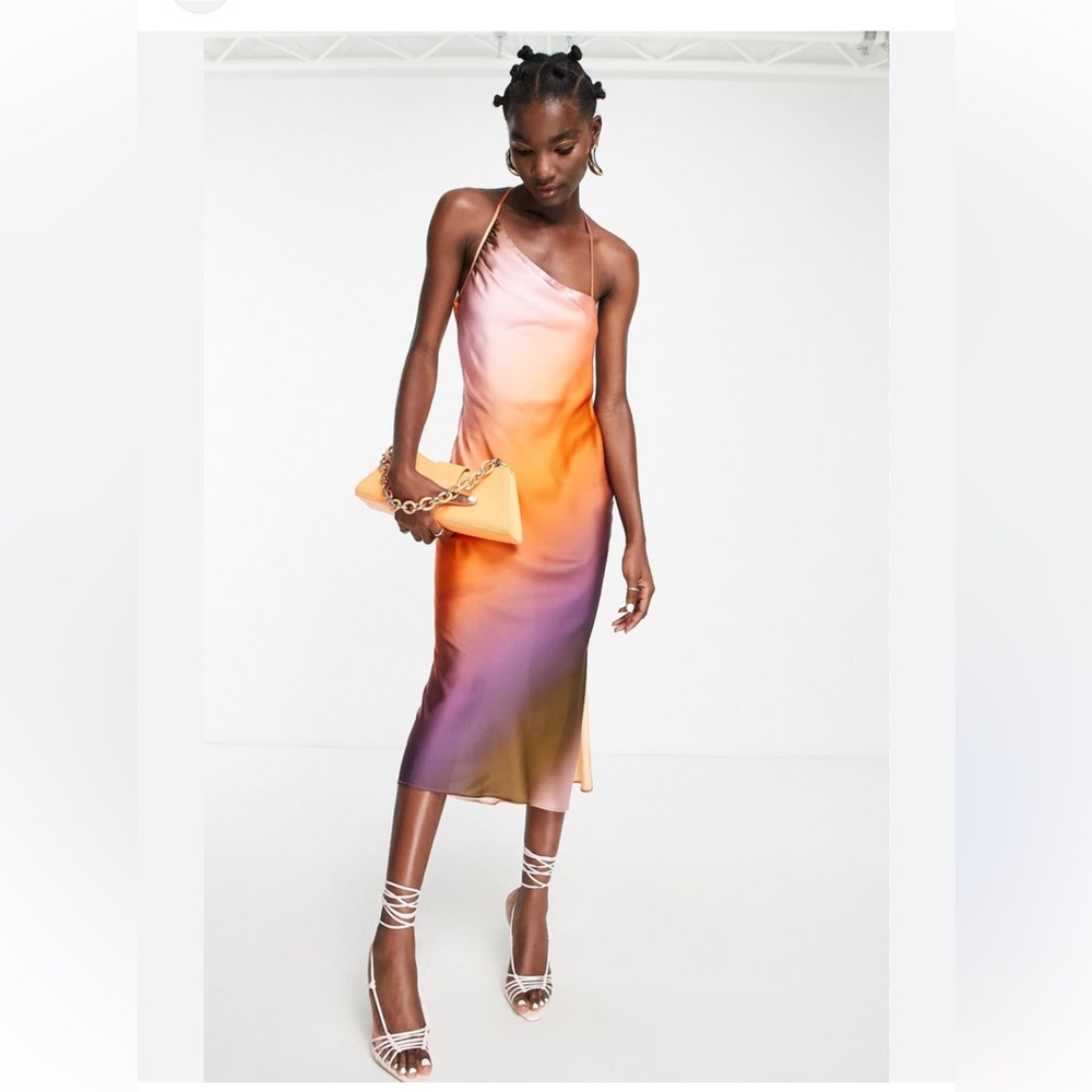 TOPSHOP Topshop Sunset Asymmetric Satin
Slipdress in Orange size 10